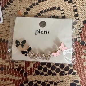 Black and Pink Bow and Butterfly Earrings